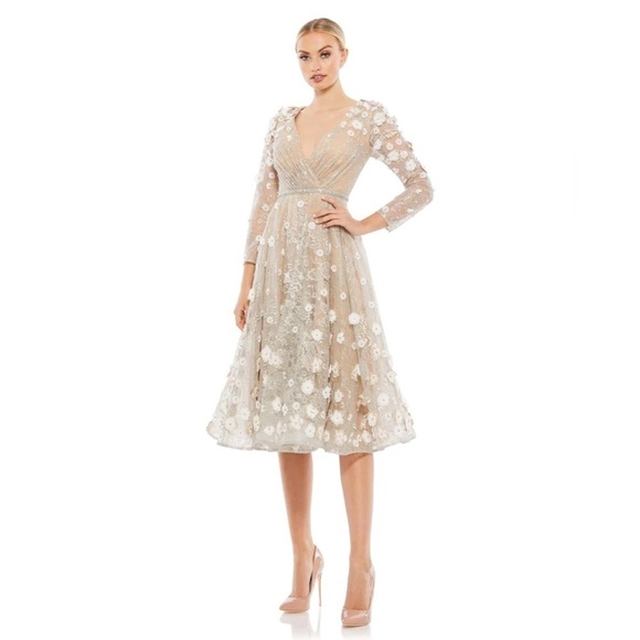 Mac Duggal 67387 NWT FLORAL EMBELLISHED LACE A-LINE COCKTAIL DRESS - Picture 1 of 8